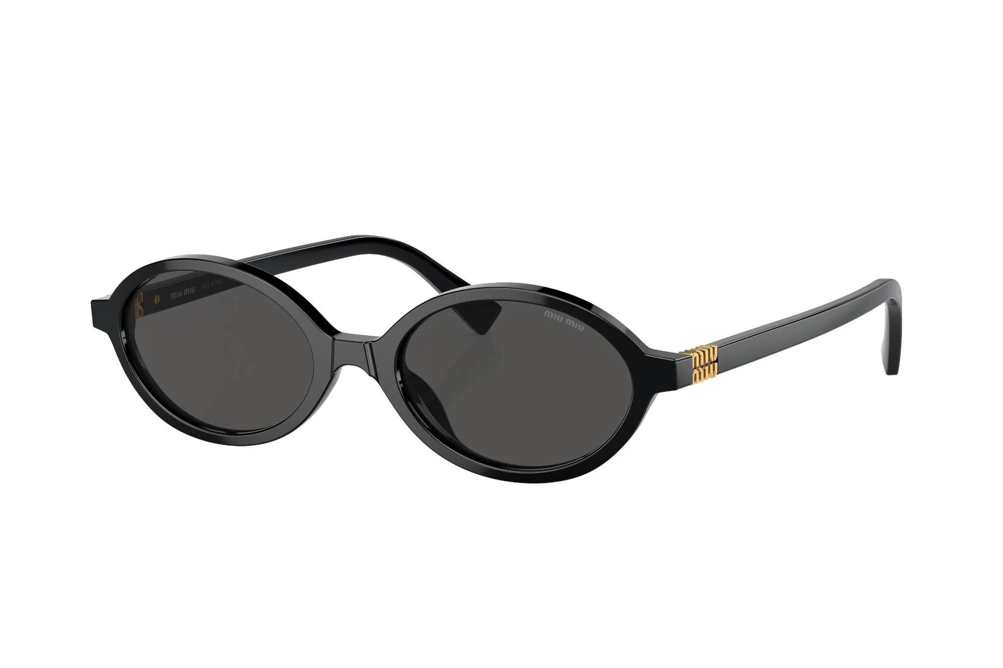 Miu Miu MU04ZS 1AB5S0 logo lettering oval-frame black sunglasses - Chris Optics
