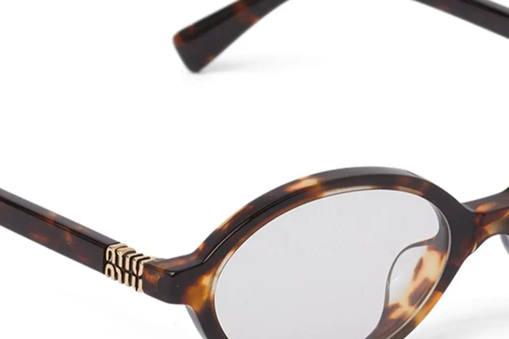 Miu Miu VAU07F logo lettering tortoise brown oval-frame grey lens sunglasses - Chris Optics