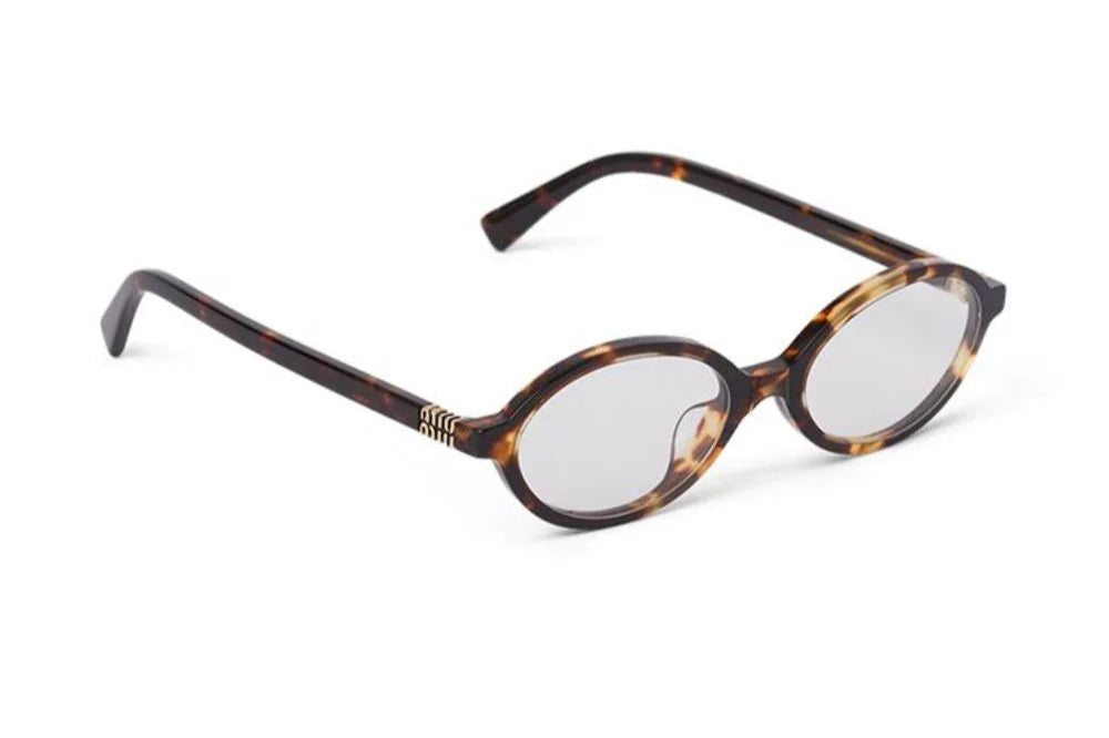 Miu Miu VAU07F logo lettering tortoise brown oval-frame grey lens sunglasses - Chris Optics
