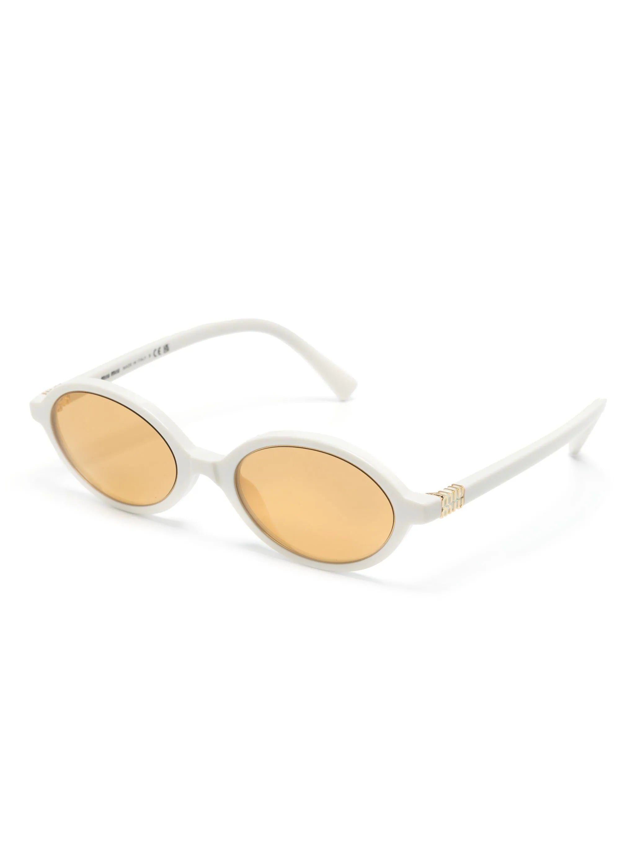 Miu Miu MU04ZS 14240D logo lettering oval-frame white sunglasses - Chris Optics