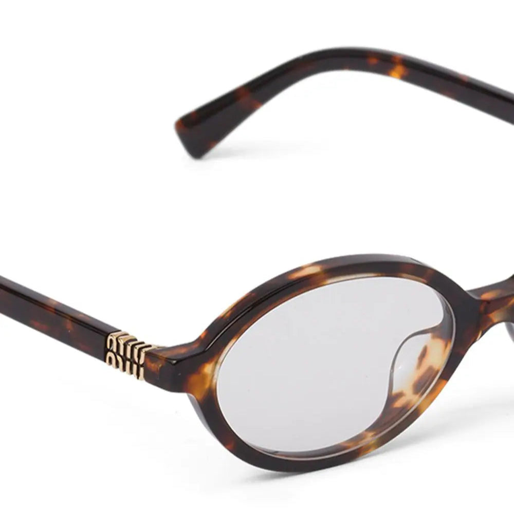 Miu Miu VAU07F logo lettering tortoise brown oval-frame grey lens sunglasses - Chris Optics