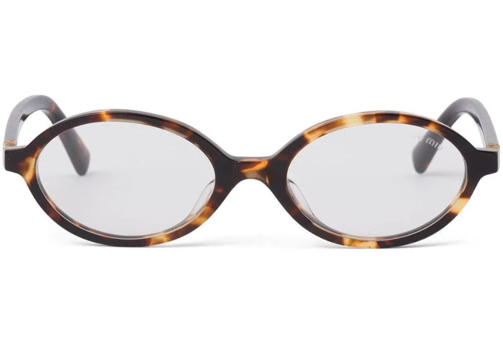 Miu Miu VAU07F logo lettering tortoise brown oval-frame grey lens sunglasses - Chris Optics