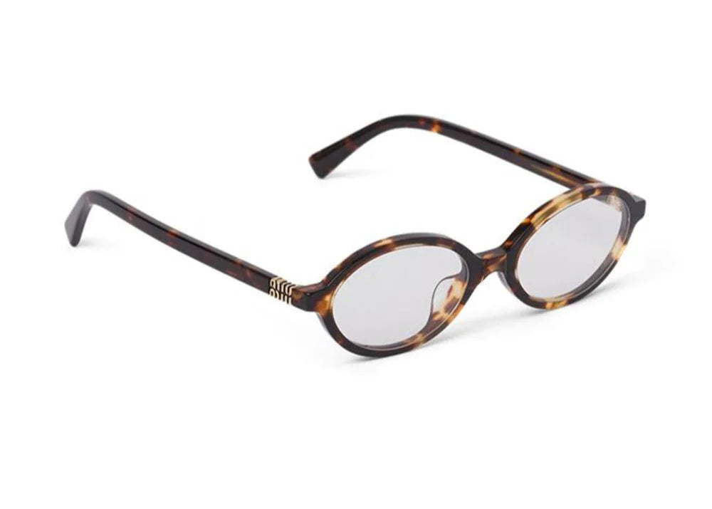 Miu Miu VAU07F logo lettering tortoise brown oval-frame grey lens sunglasses - Chris Optics