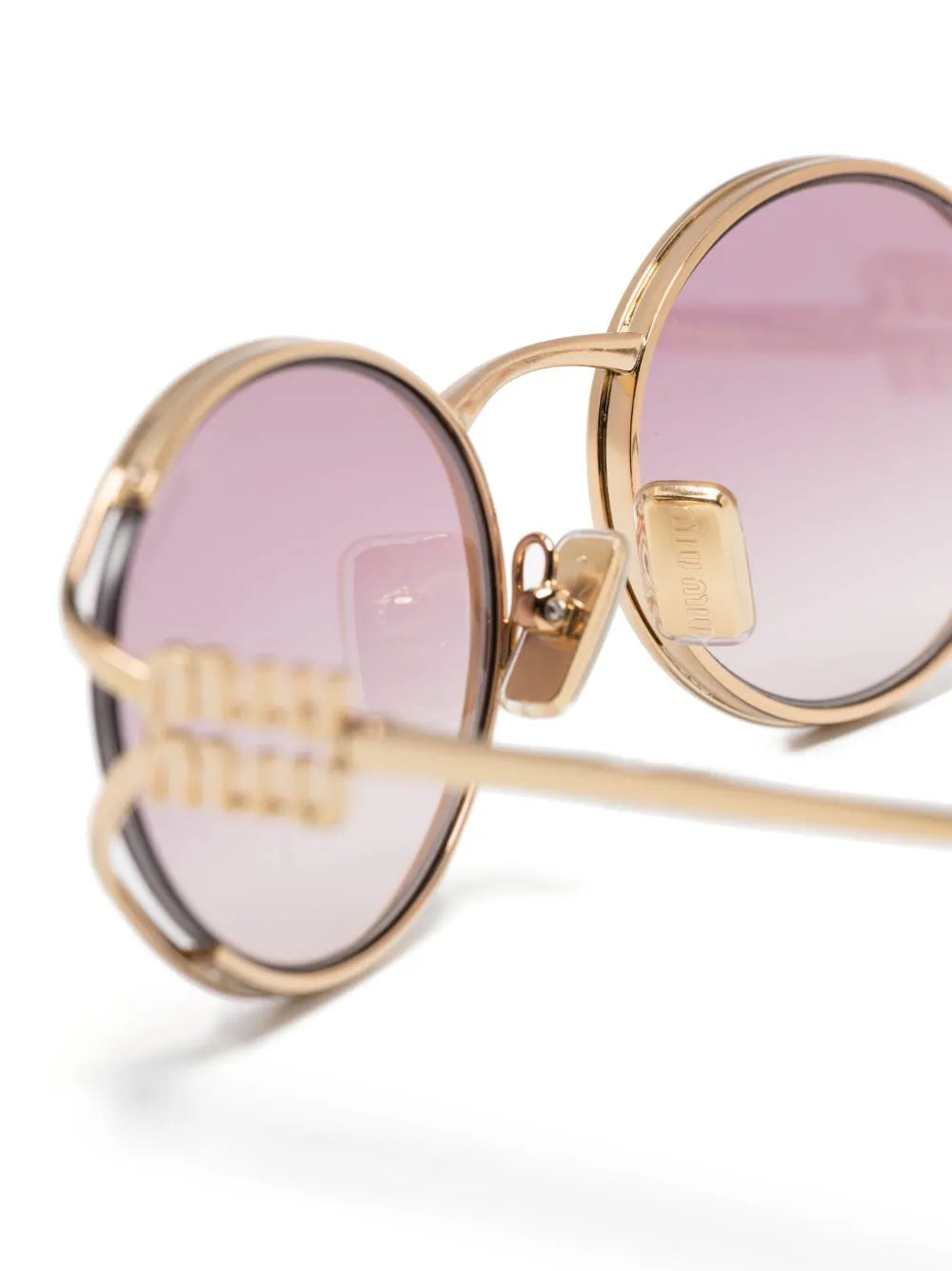 Miu Miu MU52YS 5AK06S oval fraame gold sunglasses with logo details - Chris Optics