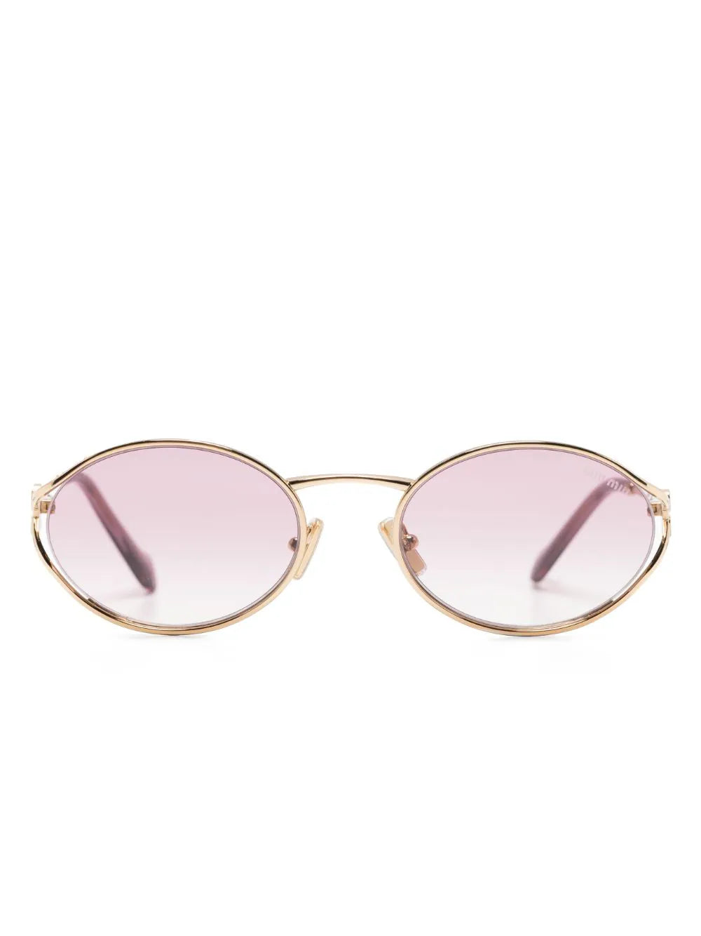 Miu Miu MU52YS 5AK06S oval fraame gold sunglasses with logo details - Chris Optics