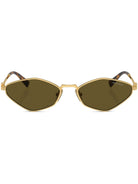 Miu Miu MU56ZS 5AK09Z gold logo lettering green lens geometric-frame sunglasses - Chris Optics