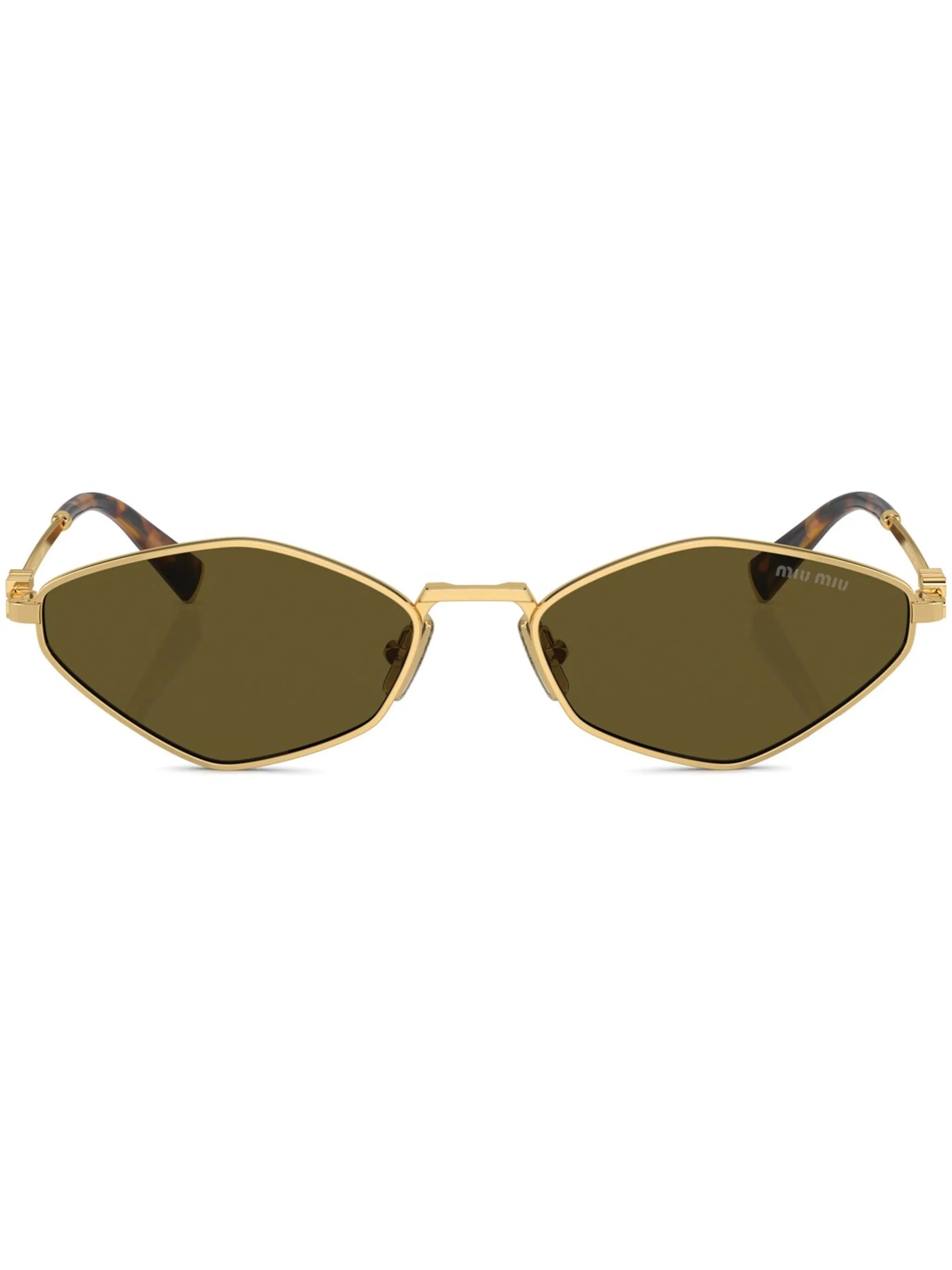 Miu Miu MU56ZS 5AK09Z gold logo lettering green lens geometric-frame sunglasses - Chris Optics