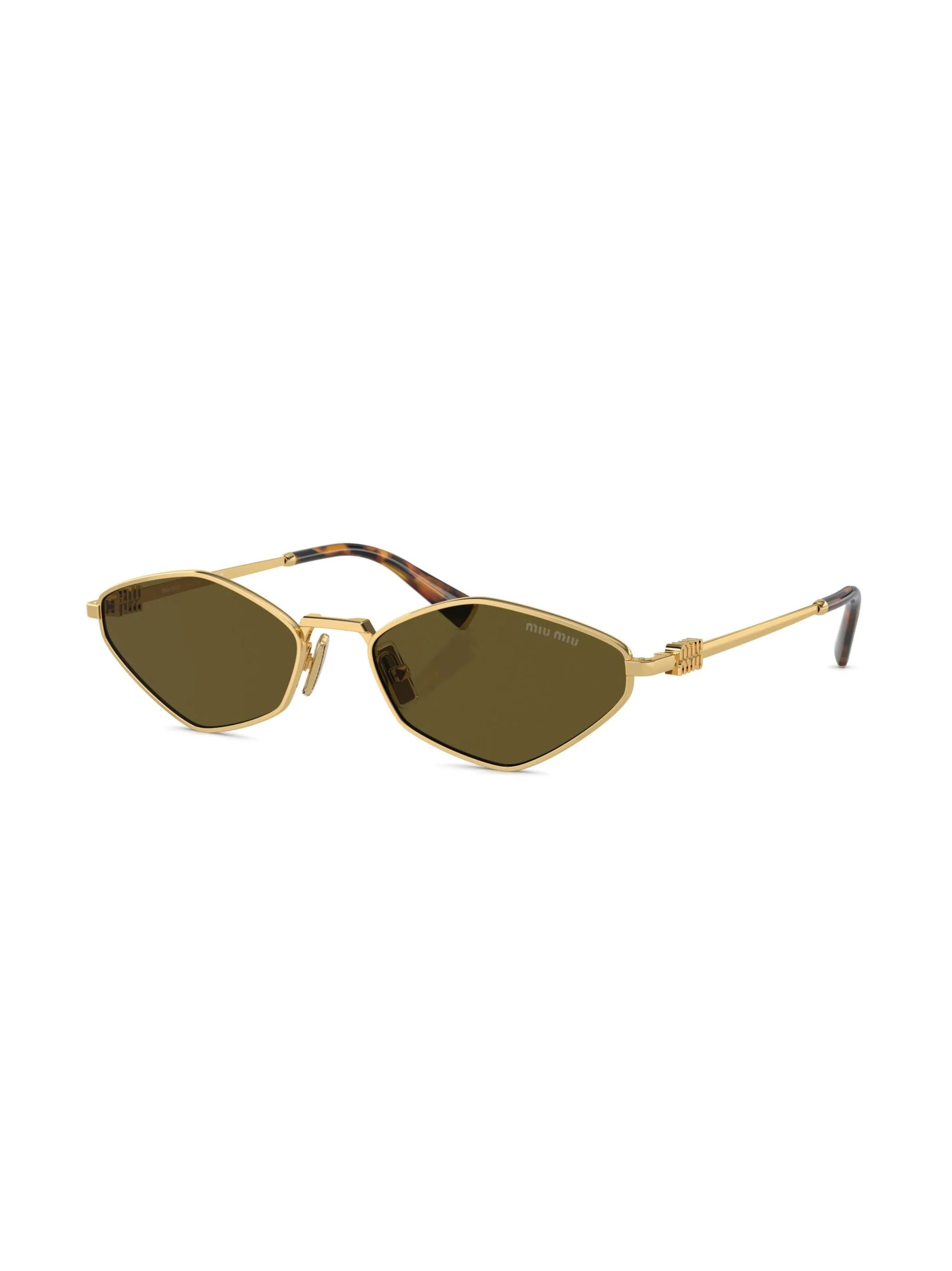 Miu Miu MU56ZS 5AK09Z gold logo lettering green lens geometric-frame sunglasses - Chris Optics